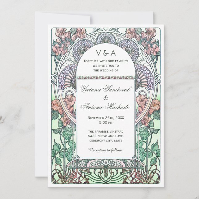 Belles invitations de mariage de Nouveau d'art (Devant)