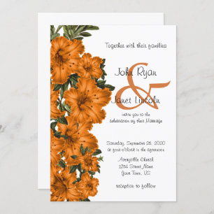Belles invitations oranges de mariage de fleur de