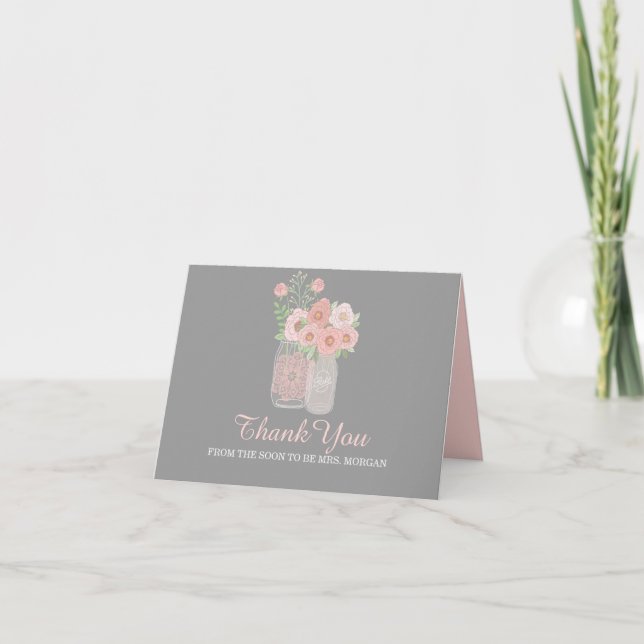 Belles Peonies Mason Jar Carte de remerciements (Devant)