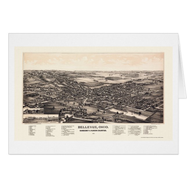 Bellevue, carte panoramique de l'OH - 1888 (Devant horizontal)