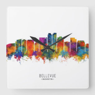 Bellevue Washington Skyline Quadratische Wanduhr