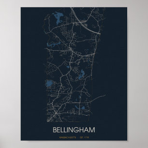 Bellingham Massachusetts Straßenkarte Poster (Nach