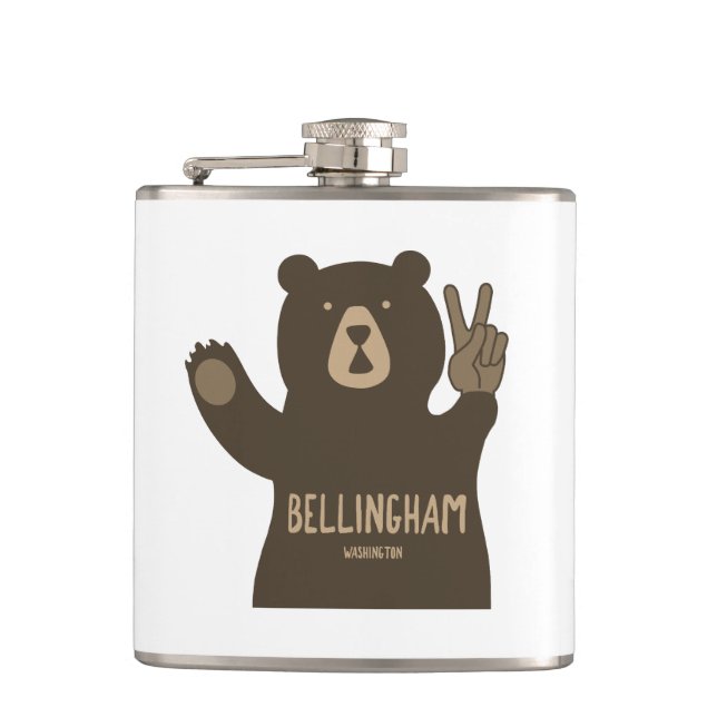 Bellingham Washington Peace Bear Flachmann (Vorderseite)