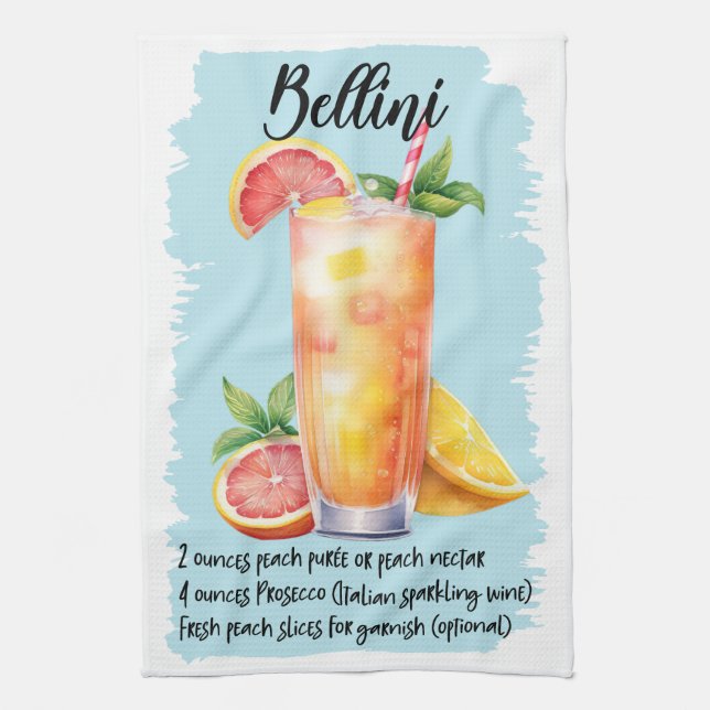 Bellini Cocktail Rezept Geschirrtuch (Vertikal)