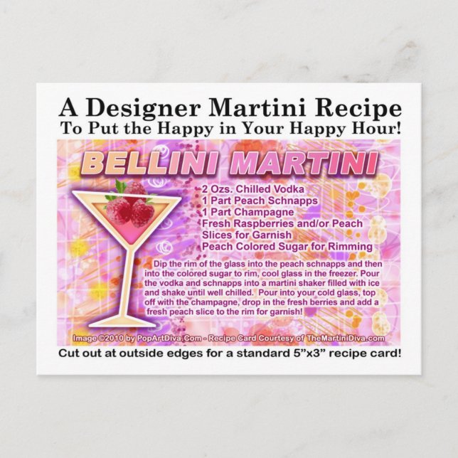 Bellini Martini Rezept Postkarte (Vorderseite)