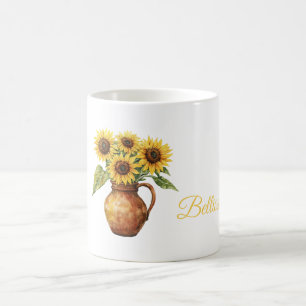 Bellissima (schöne) Sonnenblumen im Vasen Kaffeetasse