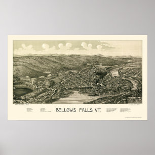 Bellows Falls, VT Panorama Karte - 1880 Poster