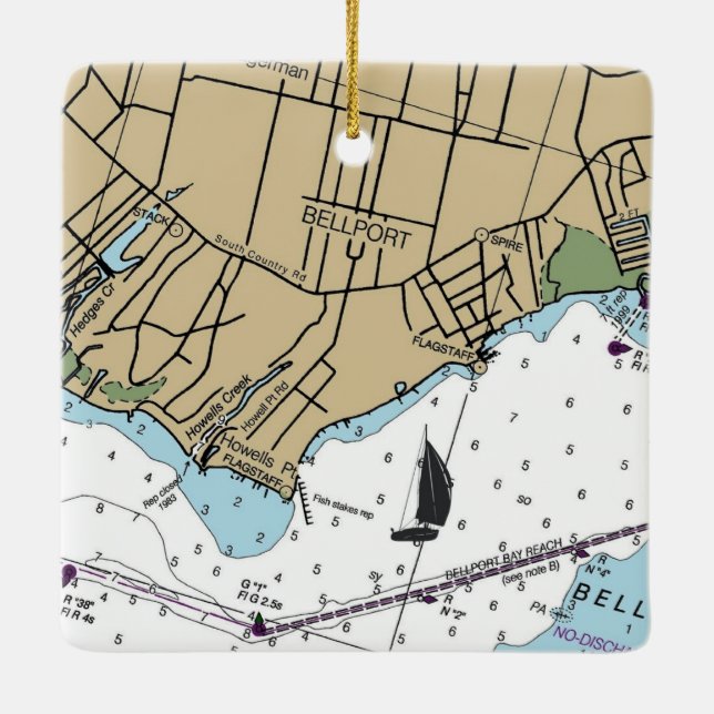 Bellport NY Chart Keramikornament (Rückseite)