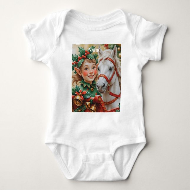 Bells Holly and Horse Christmas Elf Baby Strampler (Vorderseite)