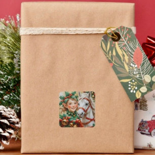 Bells Holly and Horse Christmas Elf Quadratischer Aufkleber