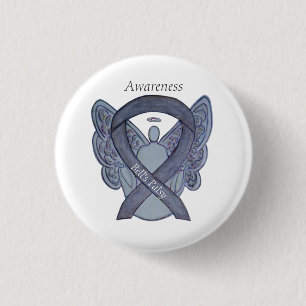 Bell's Palsy Silver Awareness Ribbon Angel Art But Button