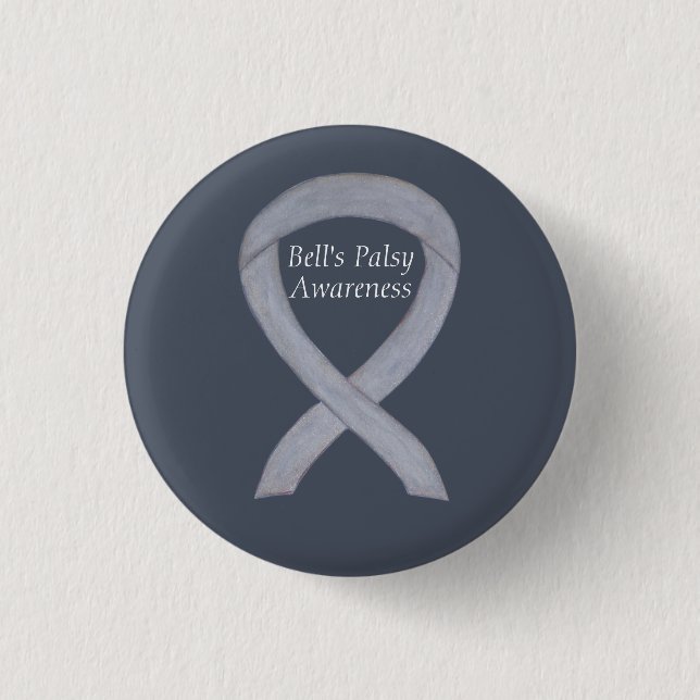 Bell's Palsy Silver Awareness Ribbon Custom Button (Vorderseite)