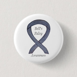 Bell's Palsy Silver Awareness Ribbon Custom Button