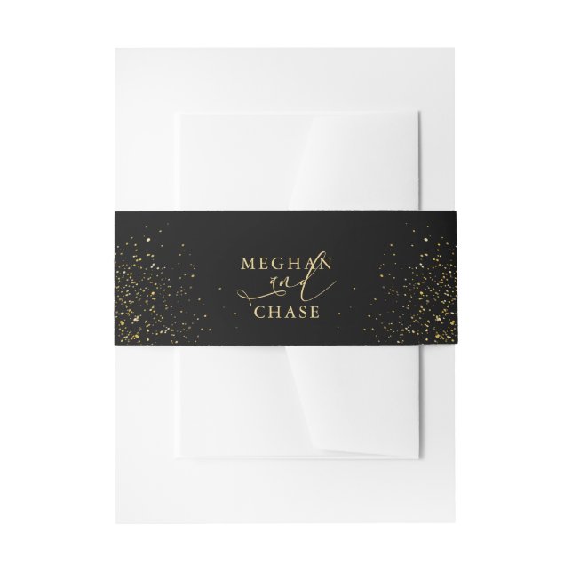 BELLY | Eleganter Schwarz-Gold-Glitzer Einladungsbanderole (Vorderseite Beispiel)