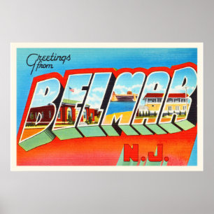Belmar New-Jersey NJ alte Vintage Reise-Postkarte Poster