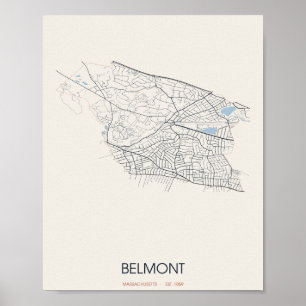 Belmont Massachusetts Straßenkarte Poster
