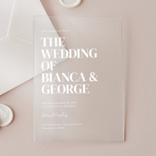 Belmont Vertical Typografy Wedding Acryleinladungen