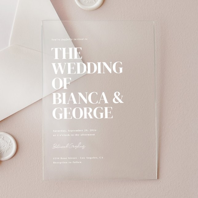 Belmont Vertical Typografy Wedding Acryleinladungen (Von Creator hochgeladen)