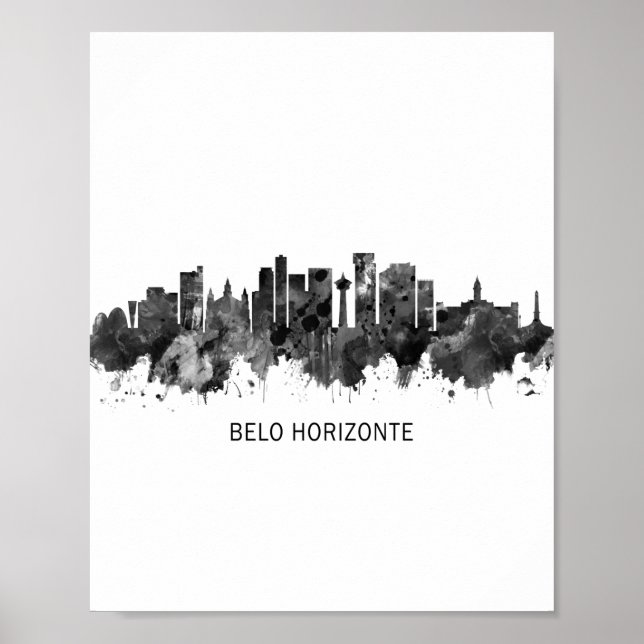 Belo Horizonte Brazil Skyline BW Poster (Vorne)