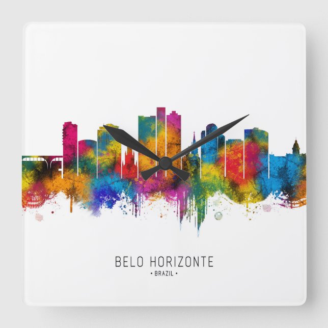 Belo Horizonte Brazil Skyline Quadratische Wanduhr (Vorderseite)