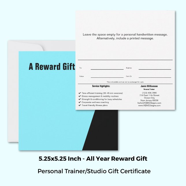 Belohnung für Personal Trainer Sportler (Square 5.25"x5.25", Personal Trainer Athletes Reward Gift Certificate, Electric-Blue, White, Black)
