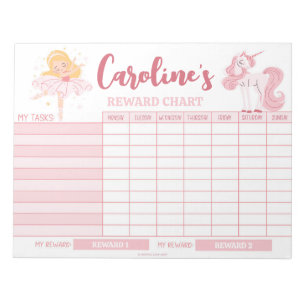 Belohnungstabelle 'Pink Princess' mit personalisie Notizblock