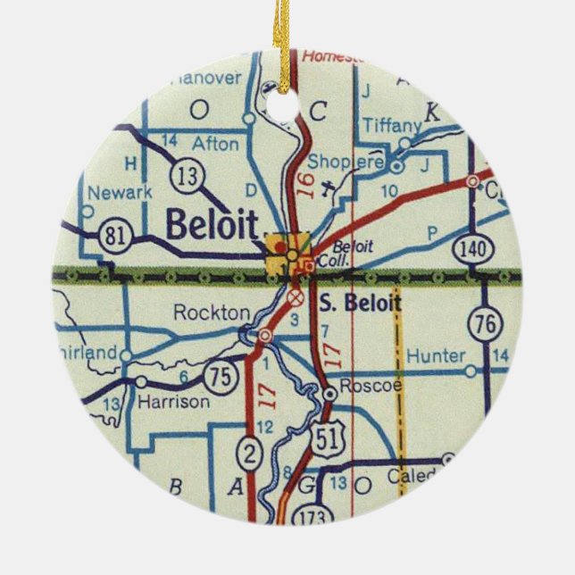 Beloit WI Vintag Map Keramik Ornament (Hinten)