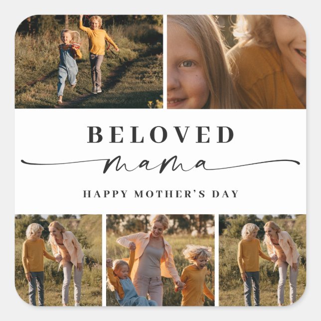 Beloved Mama Mama Happy Mother Day Foto Collage Quadratischer Aufkleber (Vorderseite)