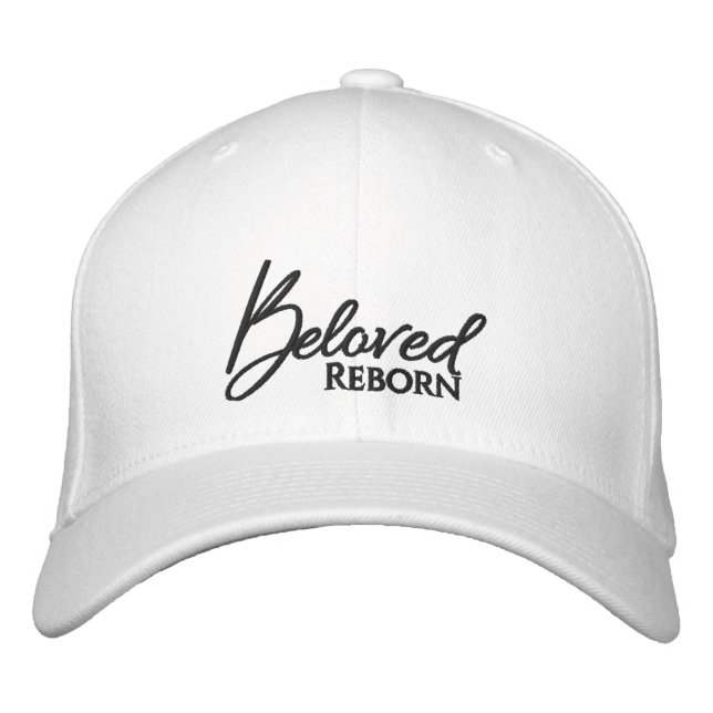 Beloved Reborn White Script Hat Bestickte Baseballkappe (Vorderseite)