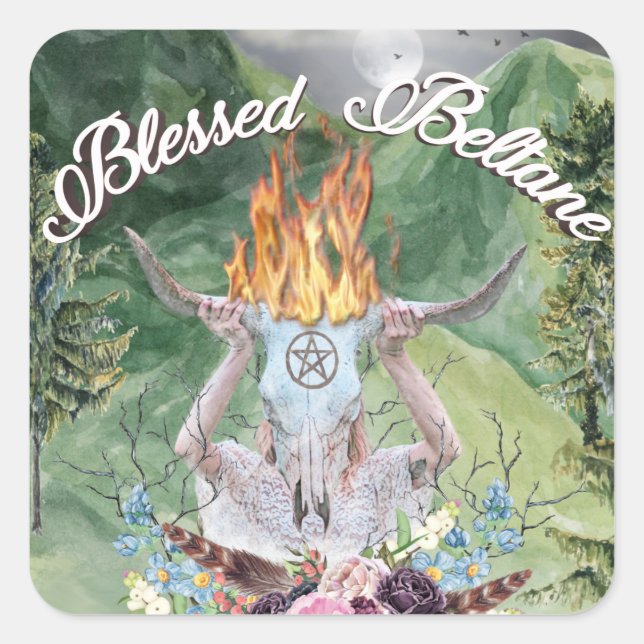 Beltane Feuer Ritual Forest Scene Pagan Holiday Quadratischer Aufkleber (Vorderseite)