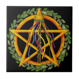 Beltane Maypole & Oak Blätter | Wiccan Altar Tile Fliese