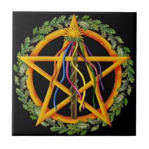 Beltane Maypole & Oak Blätter Wiccan Altar Tile Fliese