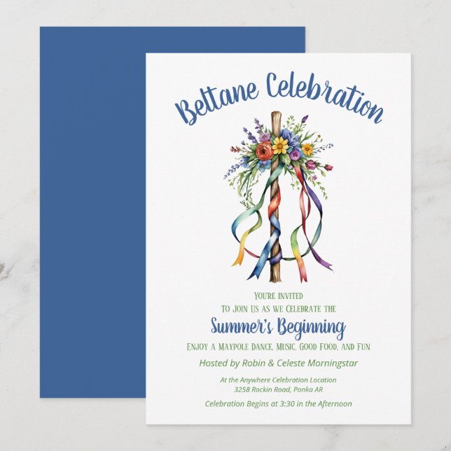 Beltane Maypole Summer Floral Sabbat Party Einladung (Vorne/Hinten)