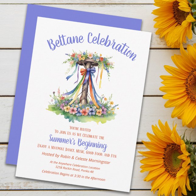 Beltane Maypole Summer Floral Sabbat Party Einladung (Beltane Maypole Summer Floral Sabbat Party Invitation by Pagan Holidays)