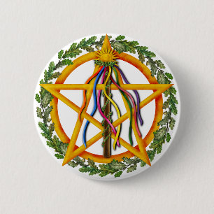Beltane Star Wiccan Holiday Maypole Button
