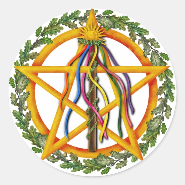 Beltane Star Wiccan Holiday Maypole Runder Aufkleber (Vorderseite)