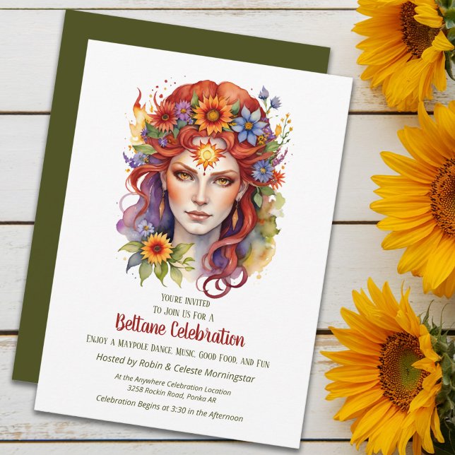 Beltane Summer Goddess Floral Sabbat Party Einladung (Beltane Summer Goddess Floral Sabbat Party Invitation by Pagan Holidays)