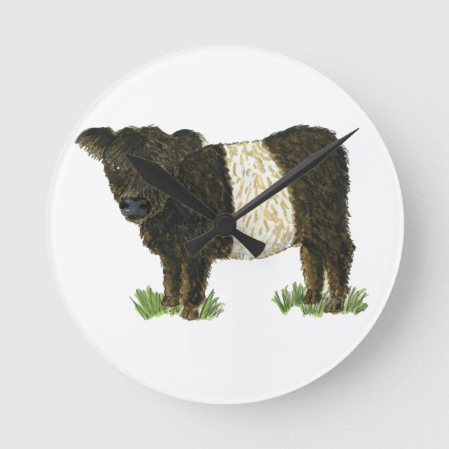 'Beltie' Belted Galloway Runde Wanduhr (Vorderseite)