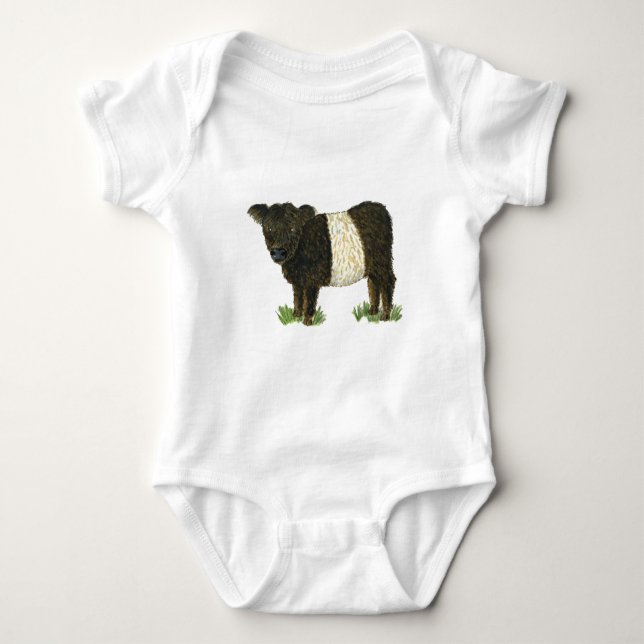 "Beltie" umgeschnallter Galloway Baby Strampler (Vorderseite)