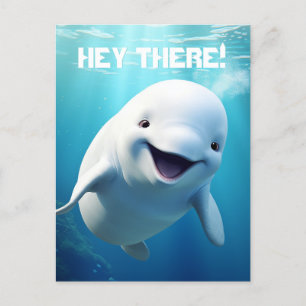 Beluga-Wal-Cartoon Blau Grün Arktischer Ozean Postkarte