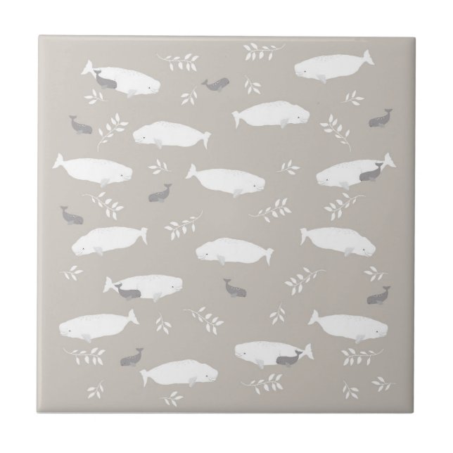 Beluga Whale auf Pastel Gray Illustration Fliese (Vorderseite)