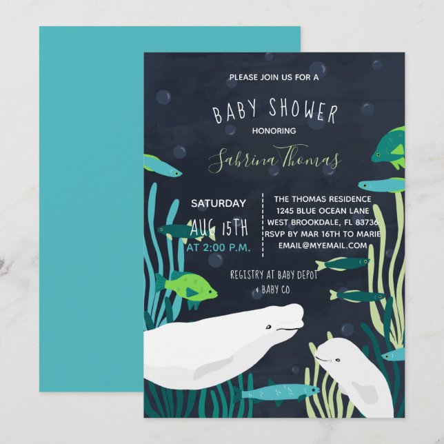 Beluga Whale Baby Shower Einladung (Vorne/Hinten)