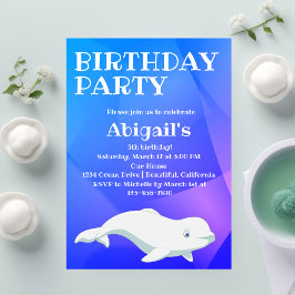 Beluga Whale Blue and Pink Arctic Ocean Birthday Einladung