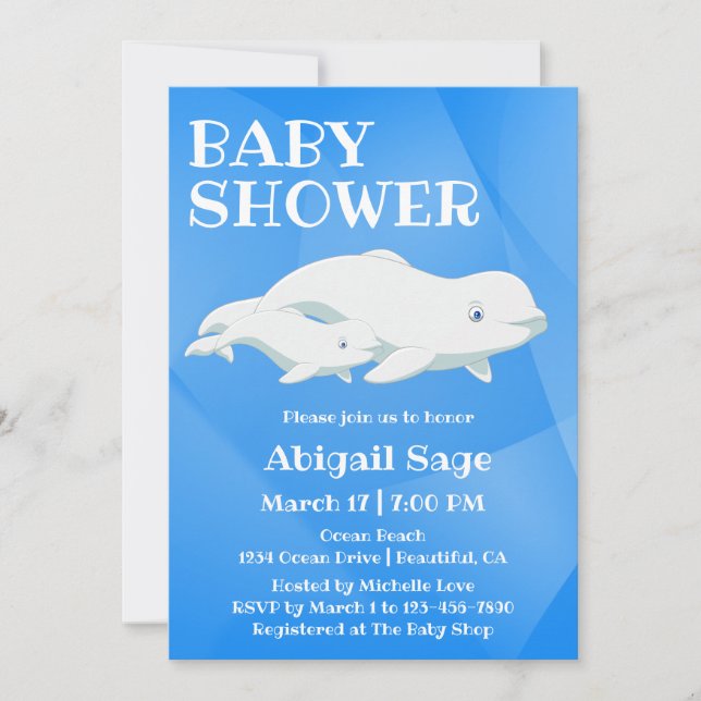 Beluga Whale Blue, White Arctic Ocean Baby Show Einladung (Vorderseite)