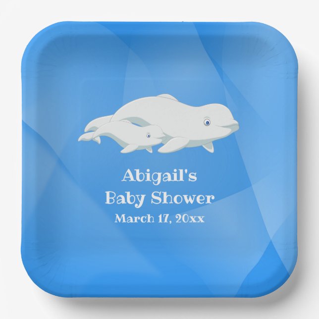 Beluga Whale Blue, White Arctic Ocean Baby Show Pappteller (Vorderseite)