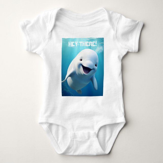 Beluga Whale Cartoon Blauer grüner arktischer Ozea Baby Strampler (Vorderseite)