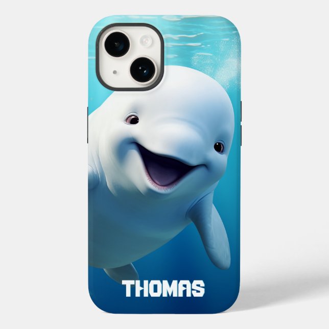 Beluga Whale Cartoon Blauer grüner arktischer Ozea Case-Mate iPhone 14 Hülle (Rückseite)