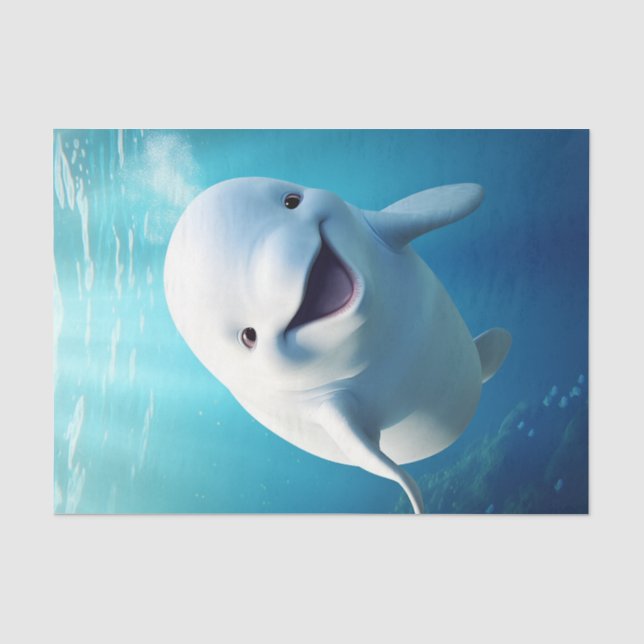 Beluga Whale Cartoon Blauer grüner arktischer Ozea Seidenpapier (Vorderseite)