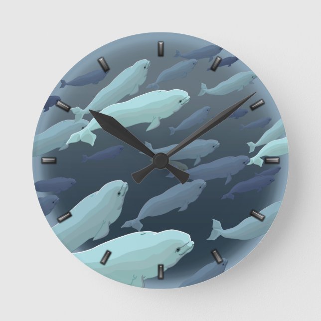 Beluga Whale Clock Beluga Whale Whale Whale Wallfa Runde Wanduhr (Vorderseite)