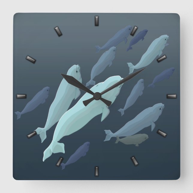 Beluga Whale Clock White Whale Dekoration Whale Ge Quadratische Wanduhr (Vorderseite)